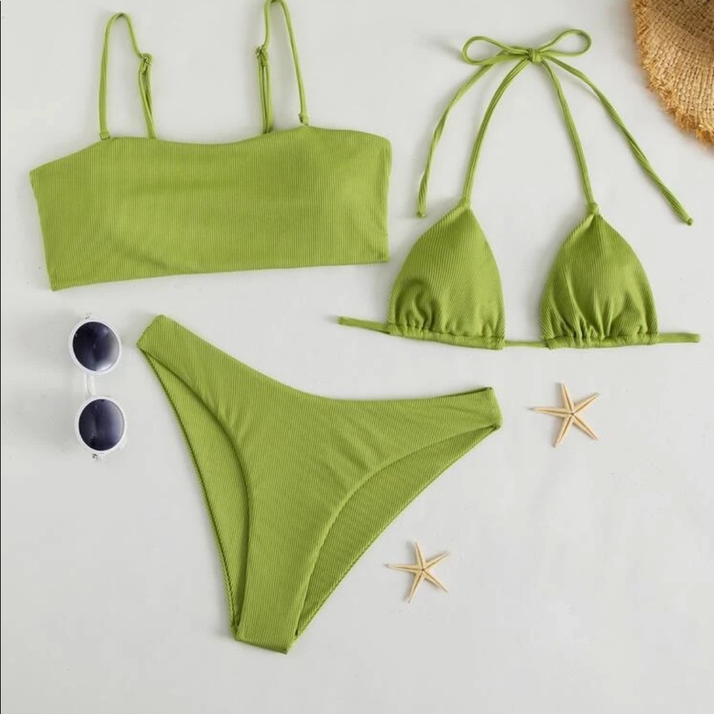 3Pack Rib Halter Triangle Bikini Swimsuit